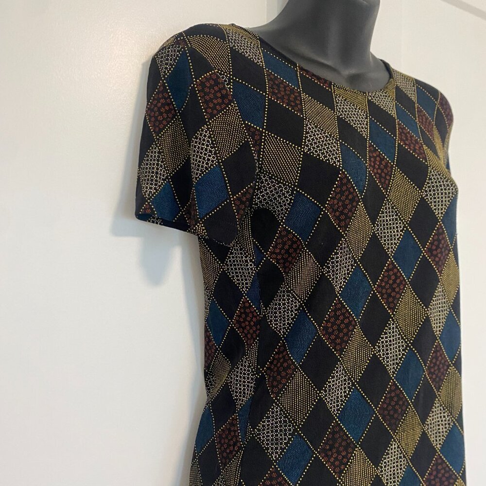 Western‎ Connection Vintage Argyle Diamond Print Stretchy Tee Shirt Top Size L/G - Picture 2 of 7